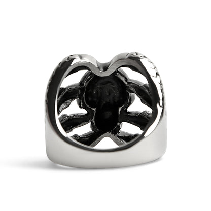 Stainless Steel Dragon Claws Holding Red CZ Eyed Skull Ring