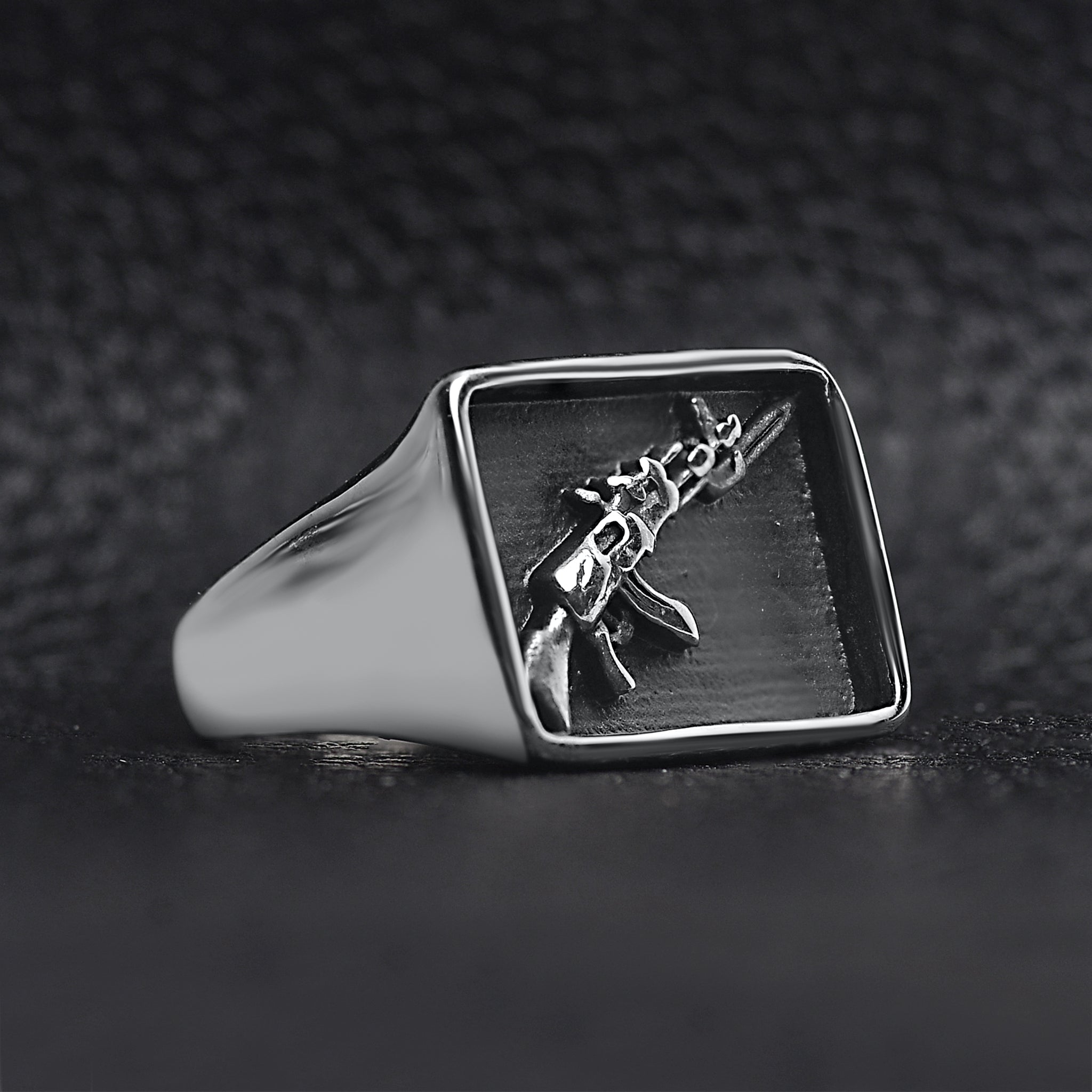 Stainless Steel AK-47 Gun Signet Ring