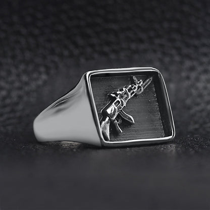 Stainless Steel AK-47 Gun Signet Ring