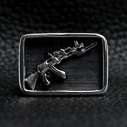 Stainless Steel AK-47 Gun Signet Ring