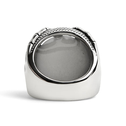 Stainless Steel Skeleton Hands Holding Blue Eyeball Ring