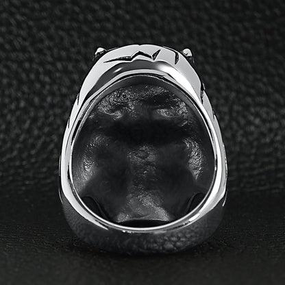 Stainless Steel Devil Skull With Red CZ Eye Smoking 18K Gold PVD Coated Cigar Ring