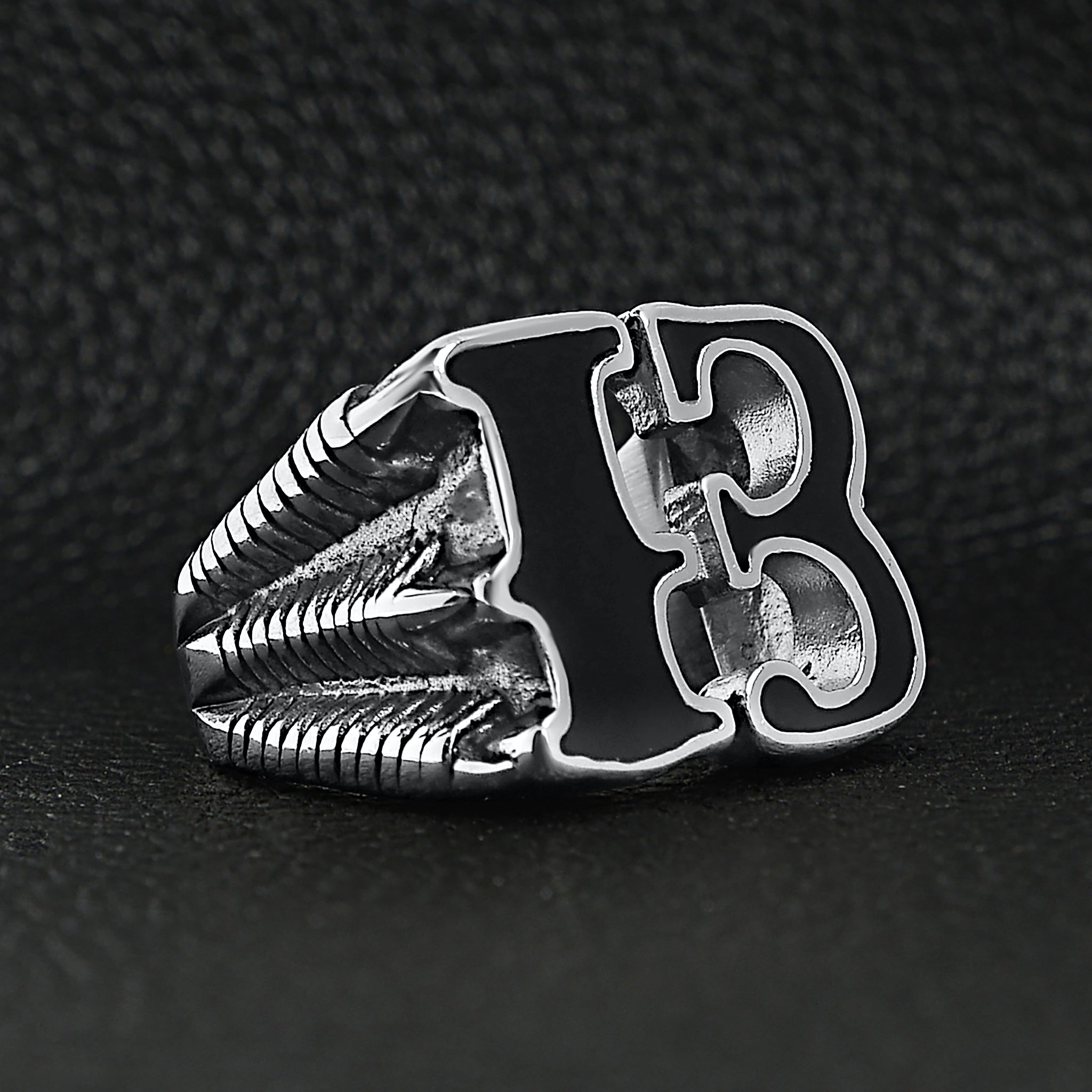 Stainless Steel Black Gothic "13" Dragon Claw Signet Ring