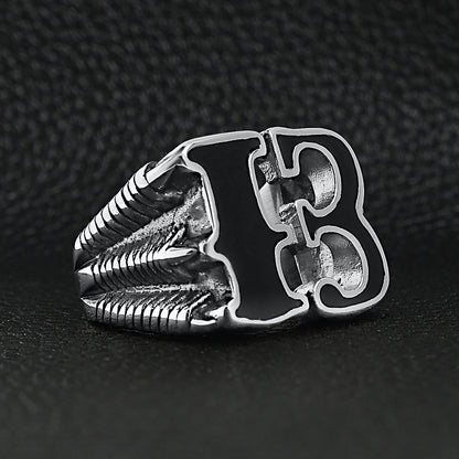 Stainless Steel Black Gothic "13" Dragon Claw Signet Ring