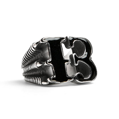 Stainless Steel Black Gothic "13" Dragon Claw Signet Ring
