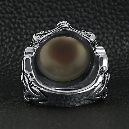 Stainless Steel Gothic Red Eyeball With Claw And Skull Accents Ring