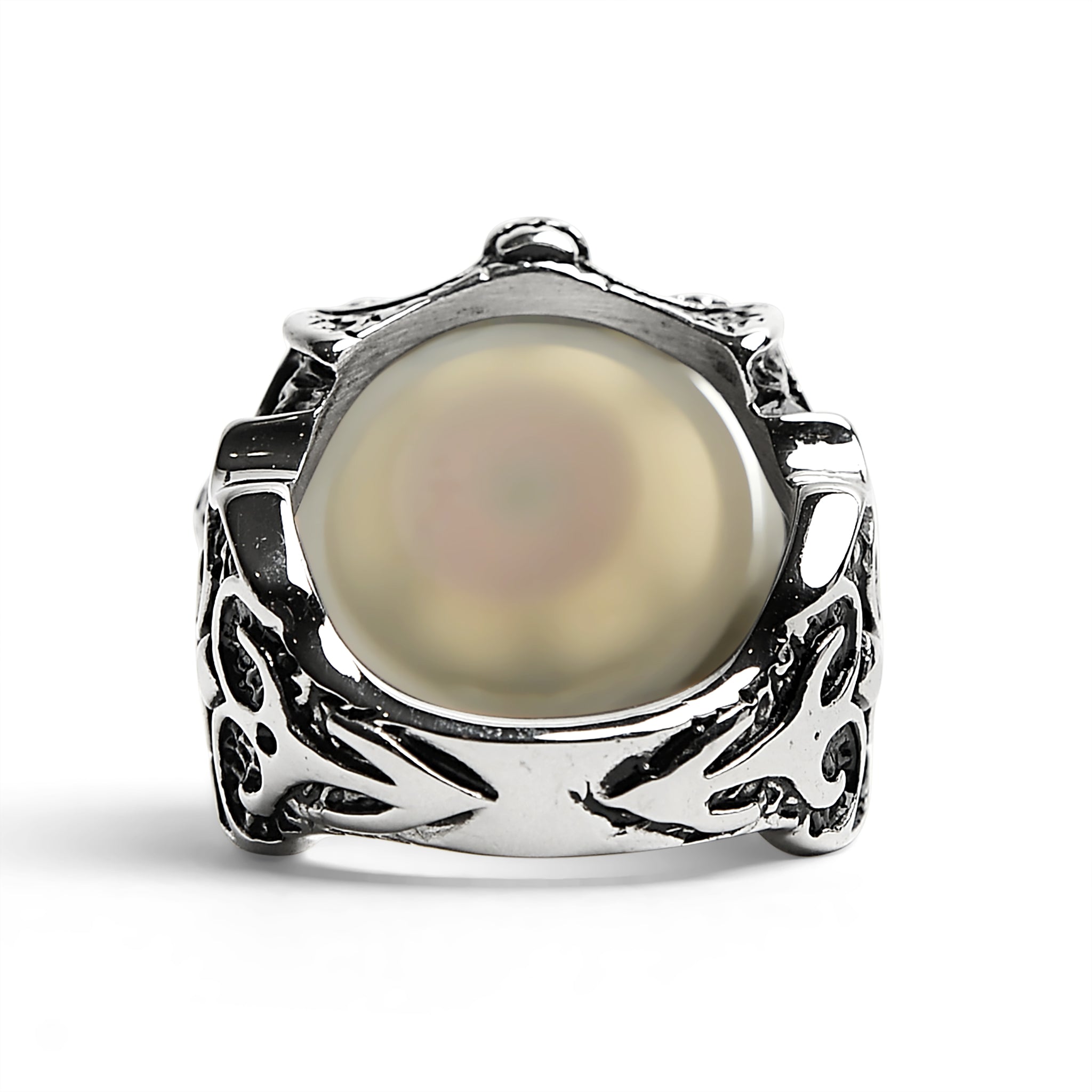 Stainless Steel Gothic Red Eyeball With Claw And Skull Accents Ring