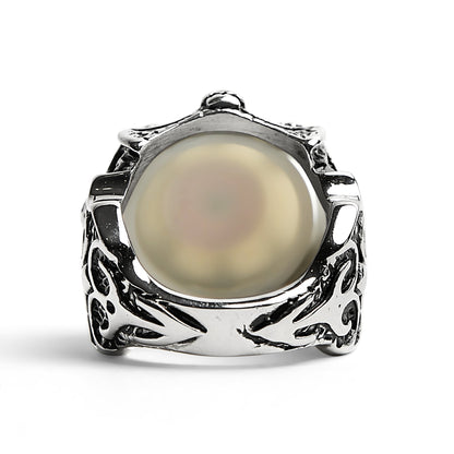 Stainless Steel Gothic Red Eyeball With Claw And Skull Accents Ring