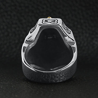 Stainless Steel 18K Gold PVD Coated Cross On Shield Signet Ring