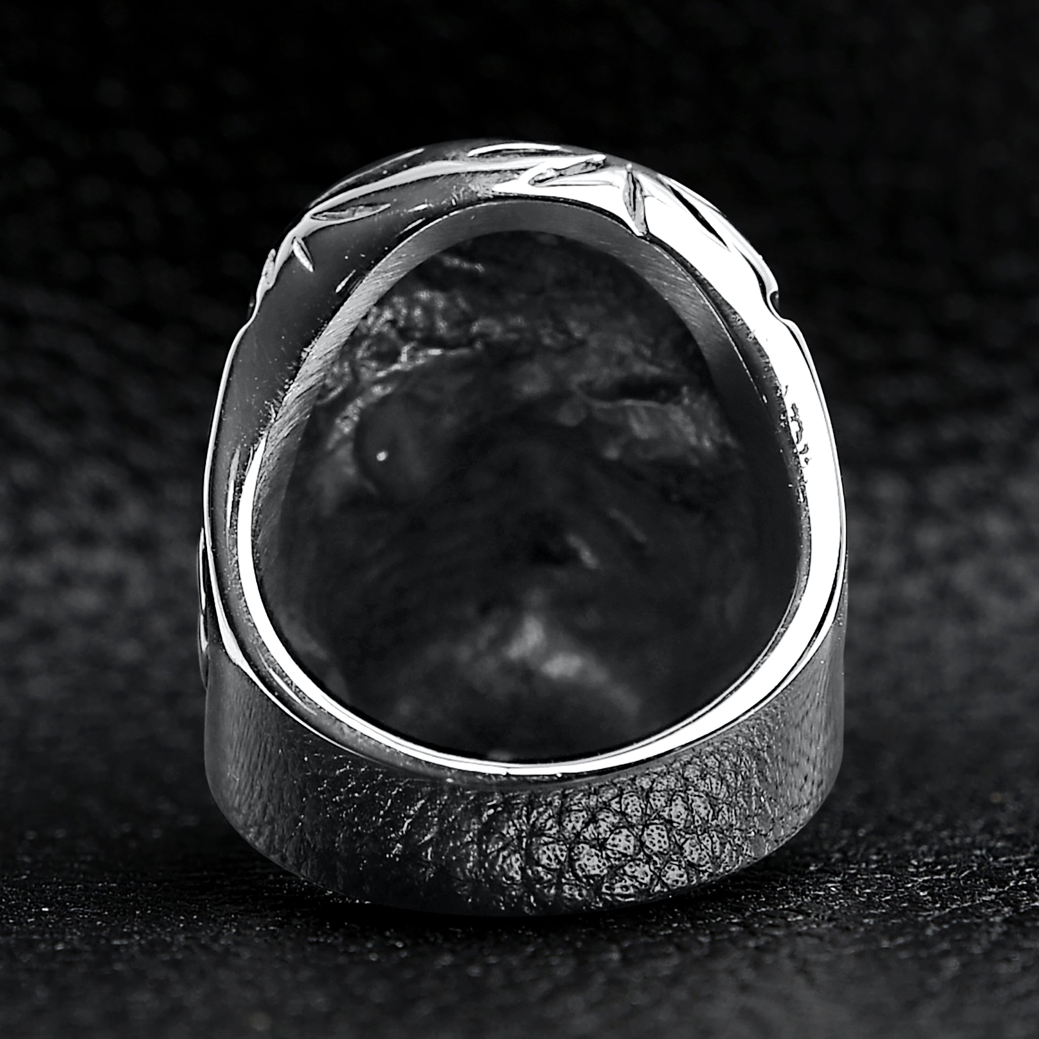 Detailed skull with Green CZ Eye Stone Stainless Steel Ring