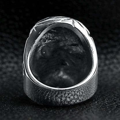 Detailed skull with Green CZ Eye Stone Stainless Steel Ring
