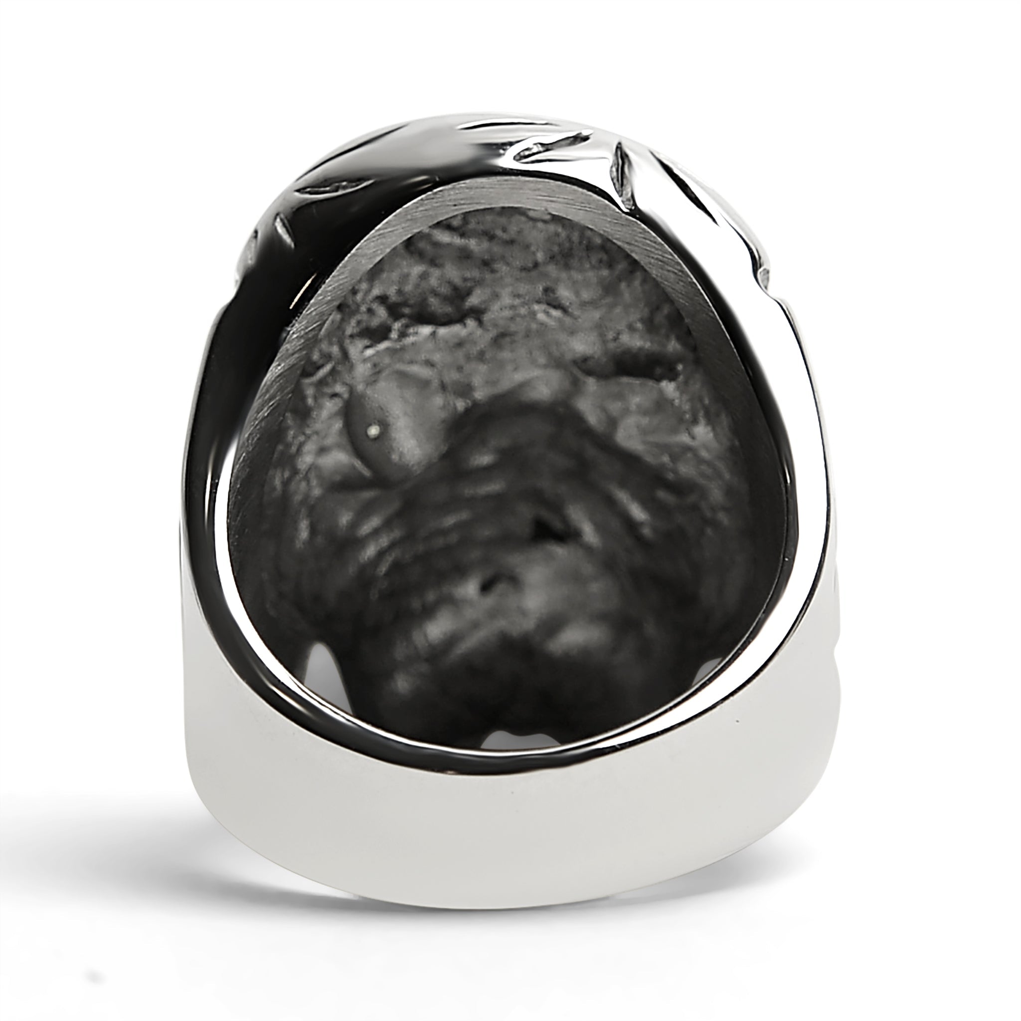 Detailed skull with Green CZ Eye Stone Stainless Steel Ring