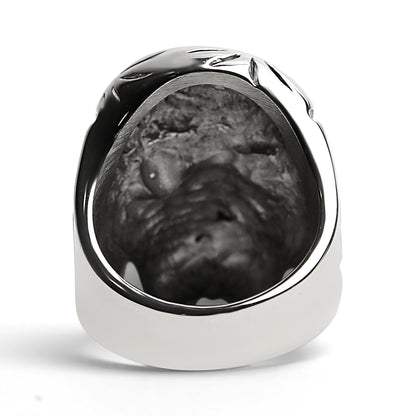 Detailed skull with Green CZ Eye Stone Stainless Steel Ring