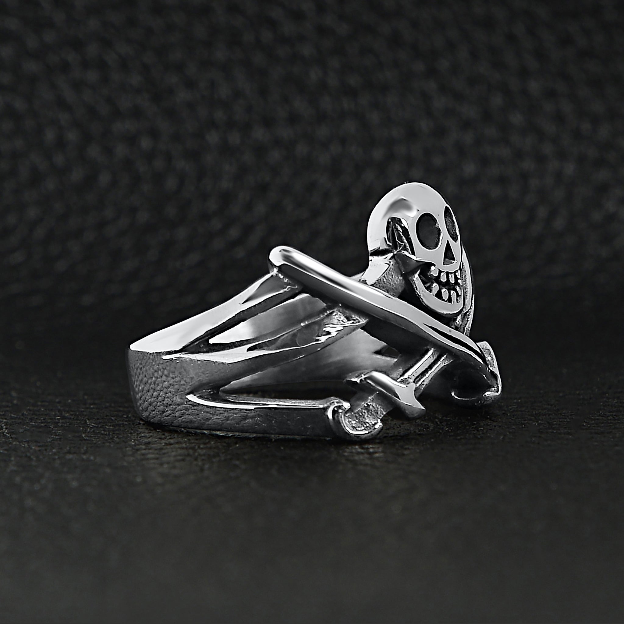 Stainless Steel Pirate Jolly Roger Skull With Crossed Swords Ring