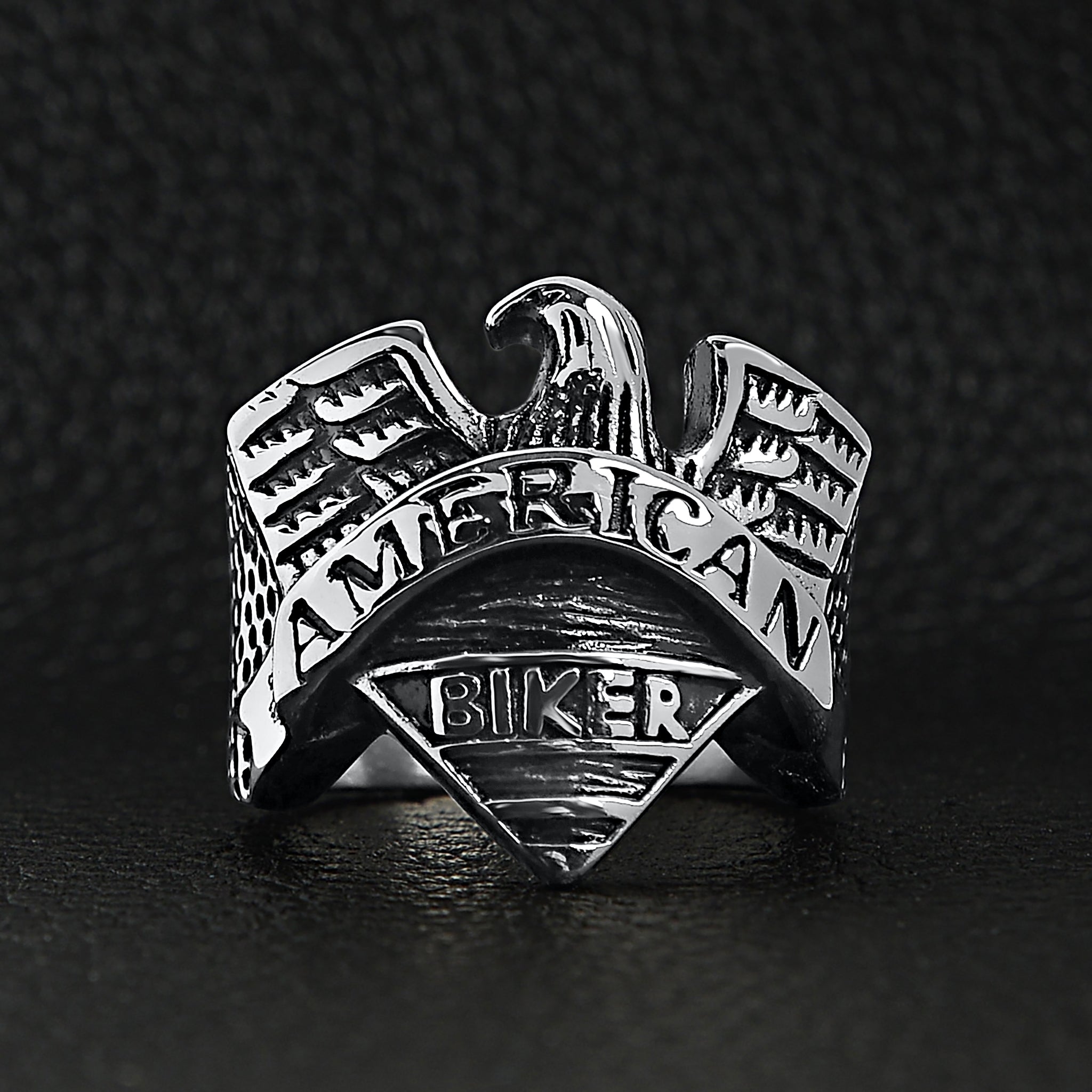 Stainless Steel "AMERICAN BIKER" With Eagle Ring