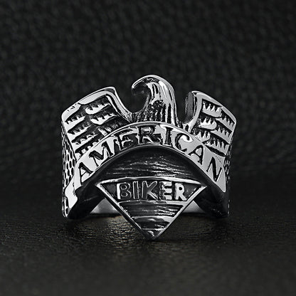 Stainless Steel "AMERICAN BIKER" With Eagle Ring