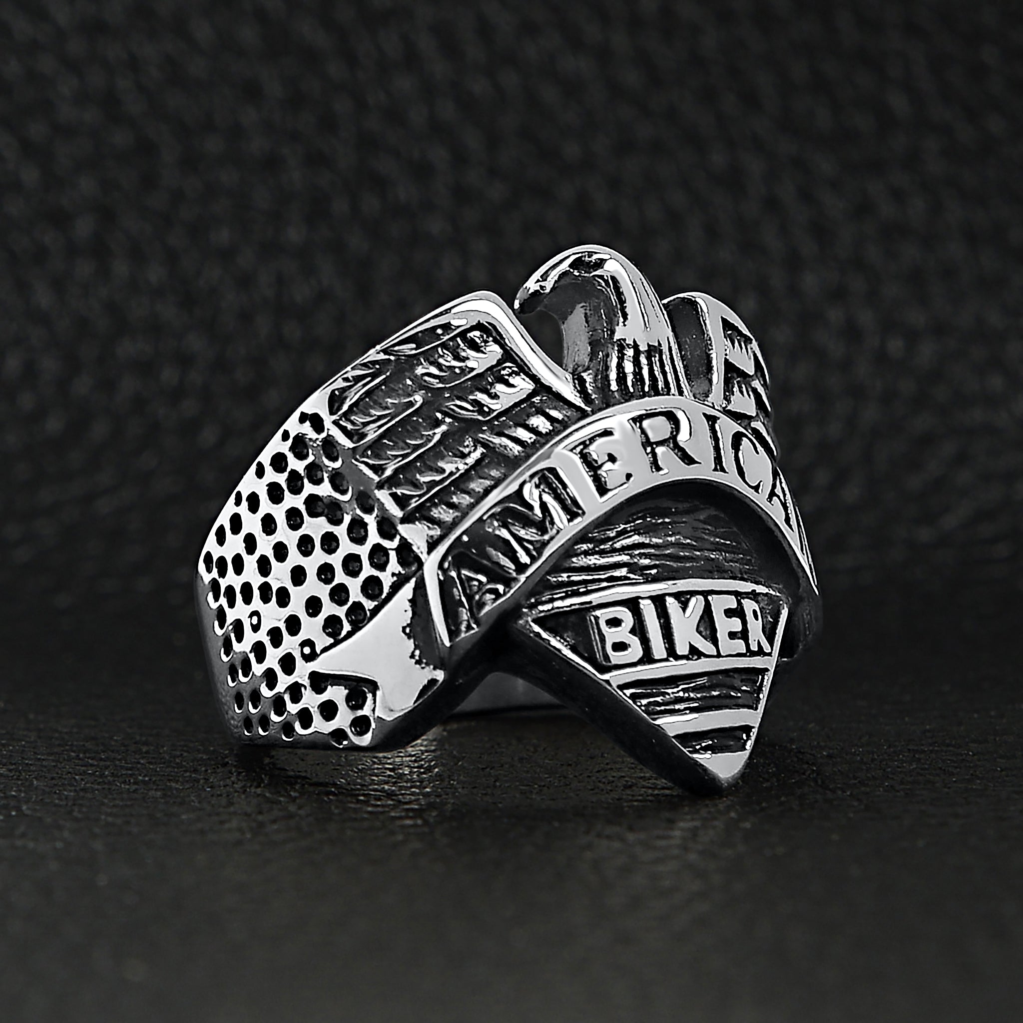 Stainless Steel "AMERICAN BIKER" With Eagle Ring