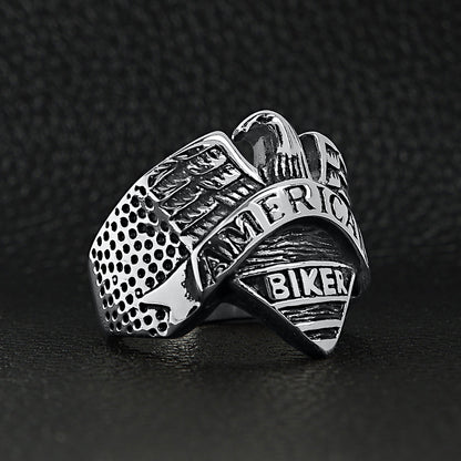 Stainless Steel "AMERICAN BIKER" With Eagle Ring