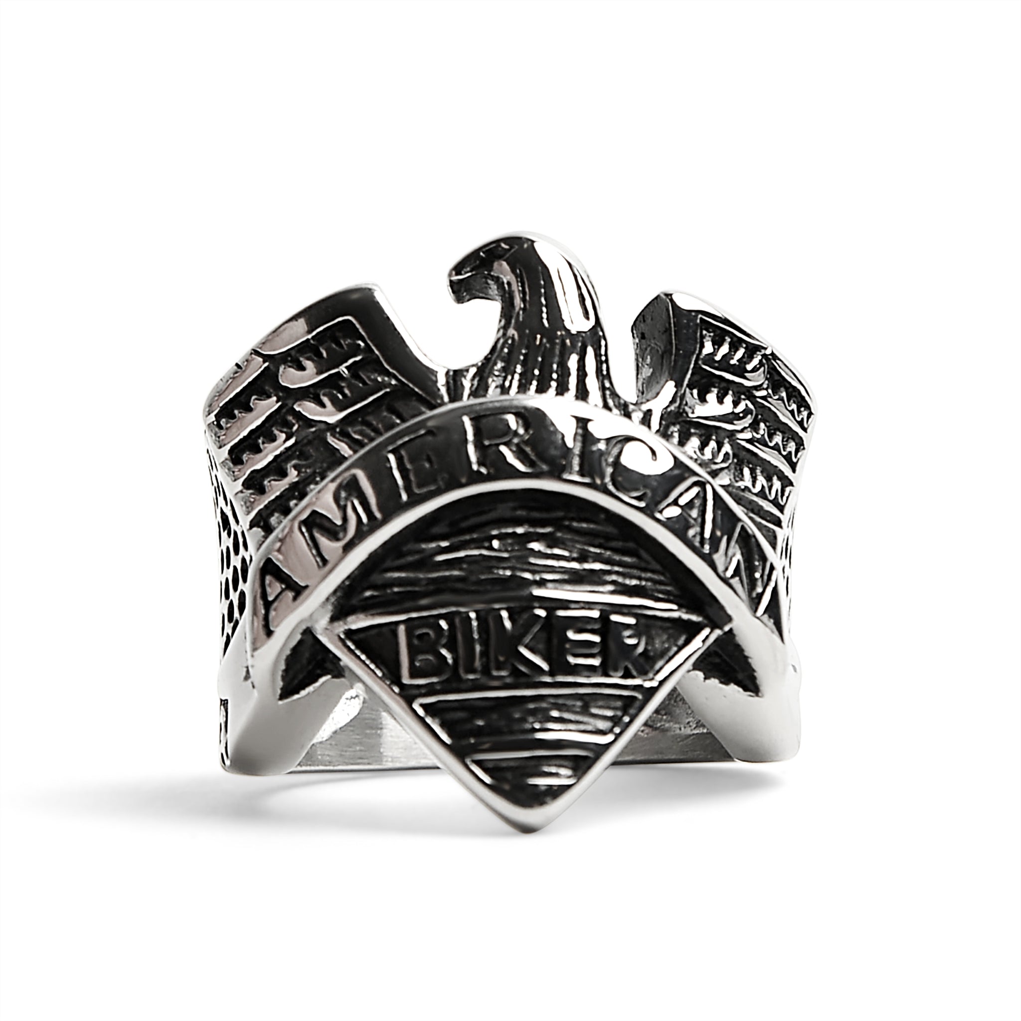 Stainless Steel "AMERICAN BIKER" With Eagle Ring