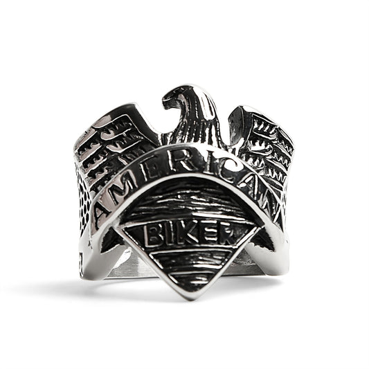 Stainless Steel "AMERICAN BIKER" With Eagle Ring