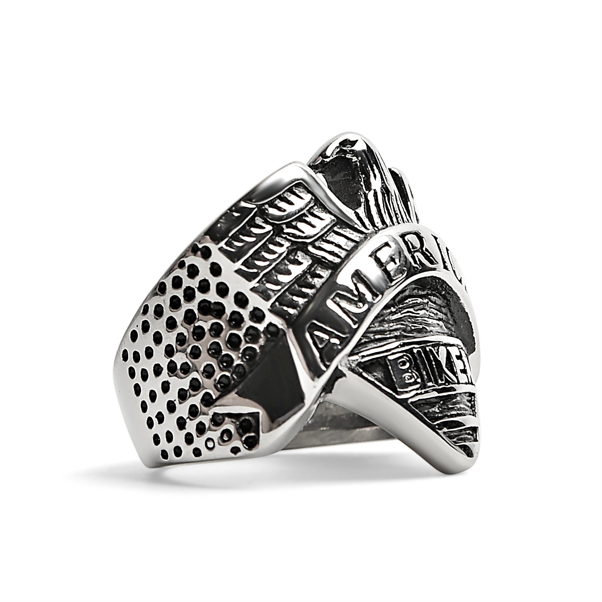 Stainless Steel "AMERICAN BIKER" With Eagle Ring