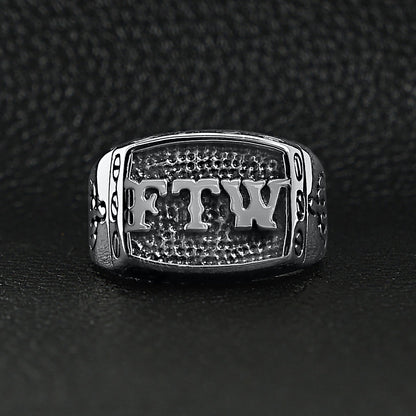Stainless Steel "FTW" Middle Finger Signet Ring