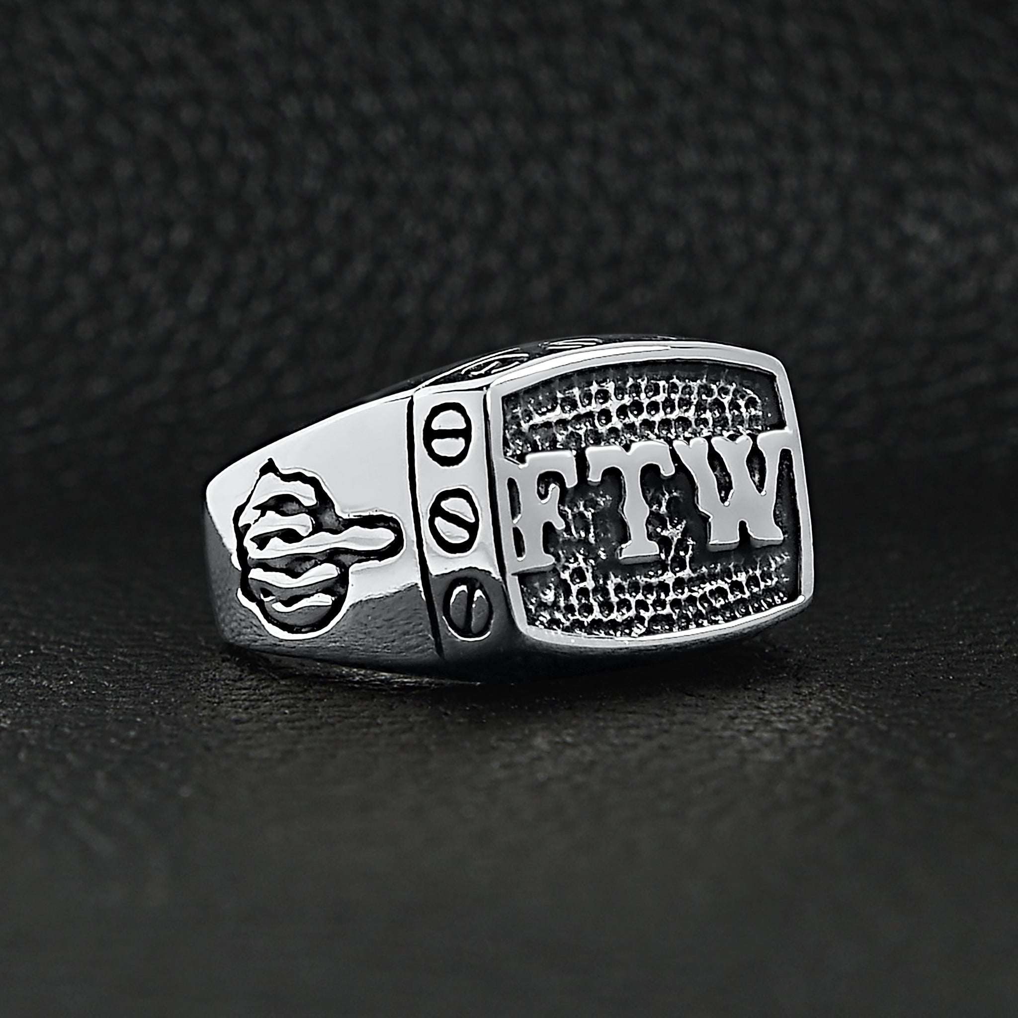 Stainless Steel "FTW" Middle Finger Signet Ring