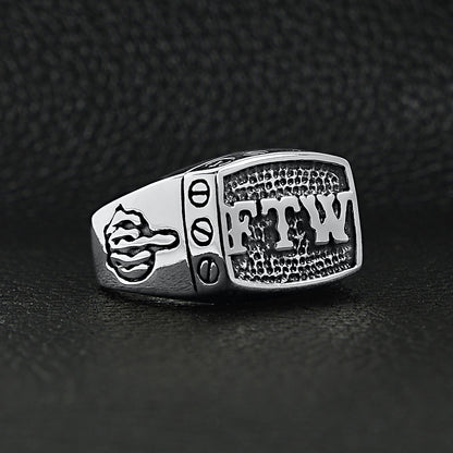 Stainless Steel "FTW" Middle Finger Signet Ring
