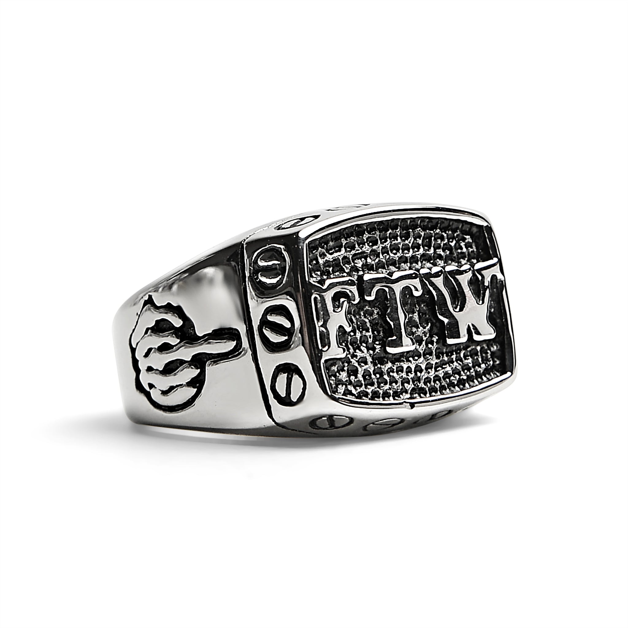 Stainless Steel "FTW" Middle Finger Signet Ring