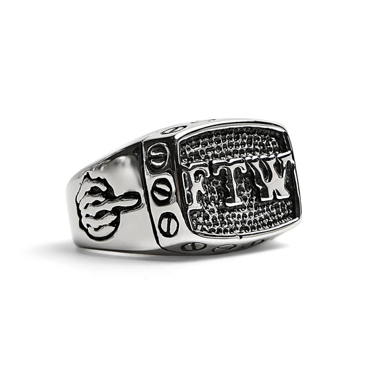 Stainless Steel "FTW" Middle Finger Signet Ring