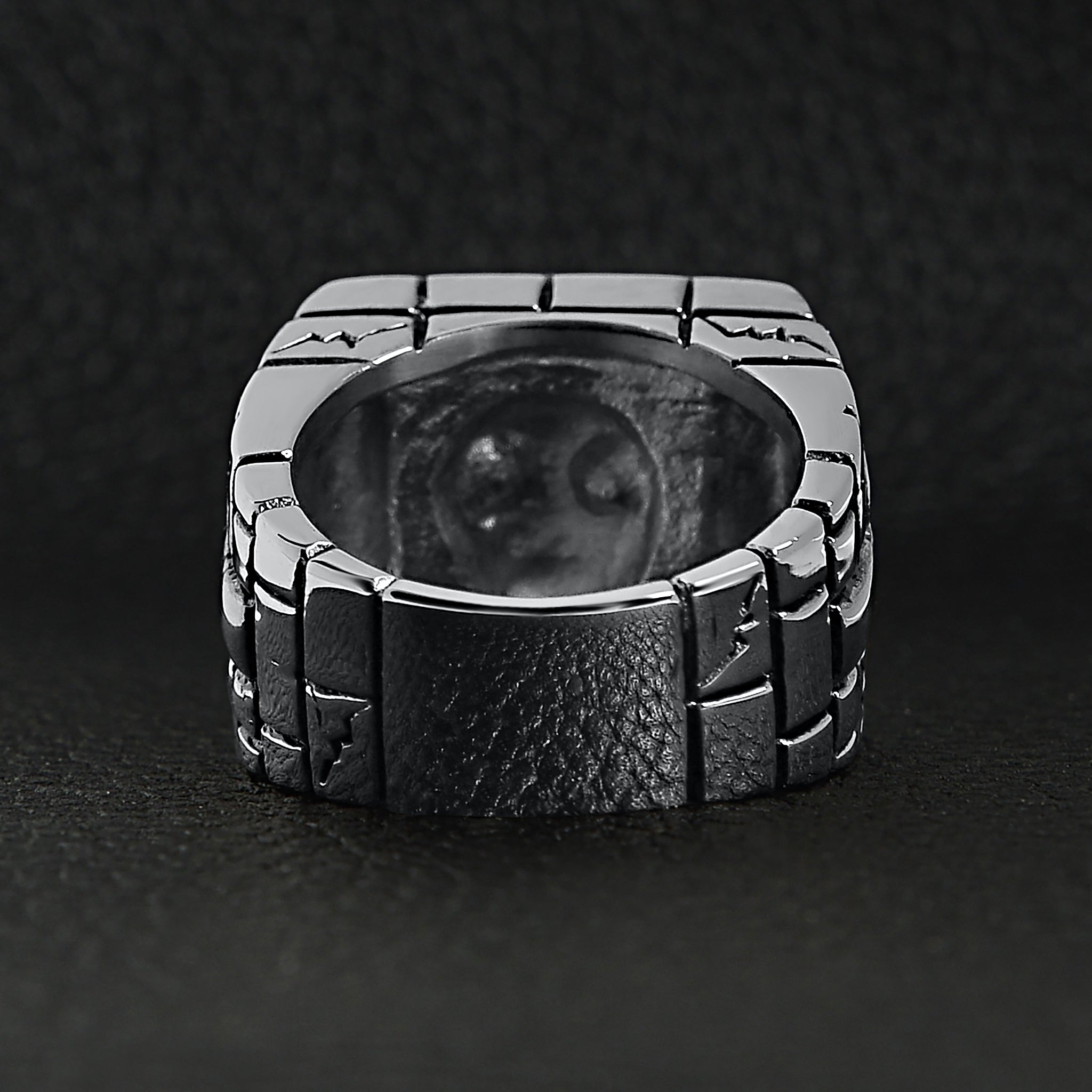 Stainless Steel Medieval Jailed Skull With 18K Gold PVD Coated Cross Accents Ring