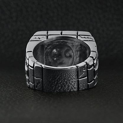 Stainless Steel Medieval Jailed Skull With 18K Gold PVD Coated Cross Accents Ring