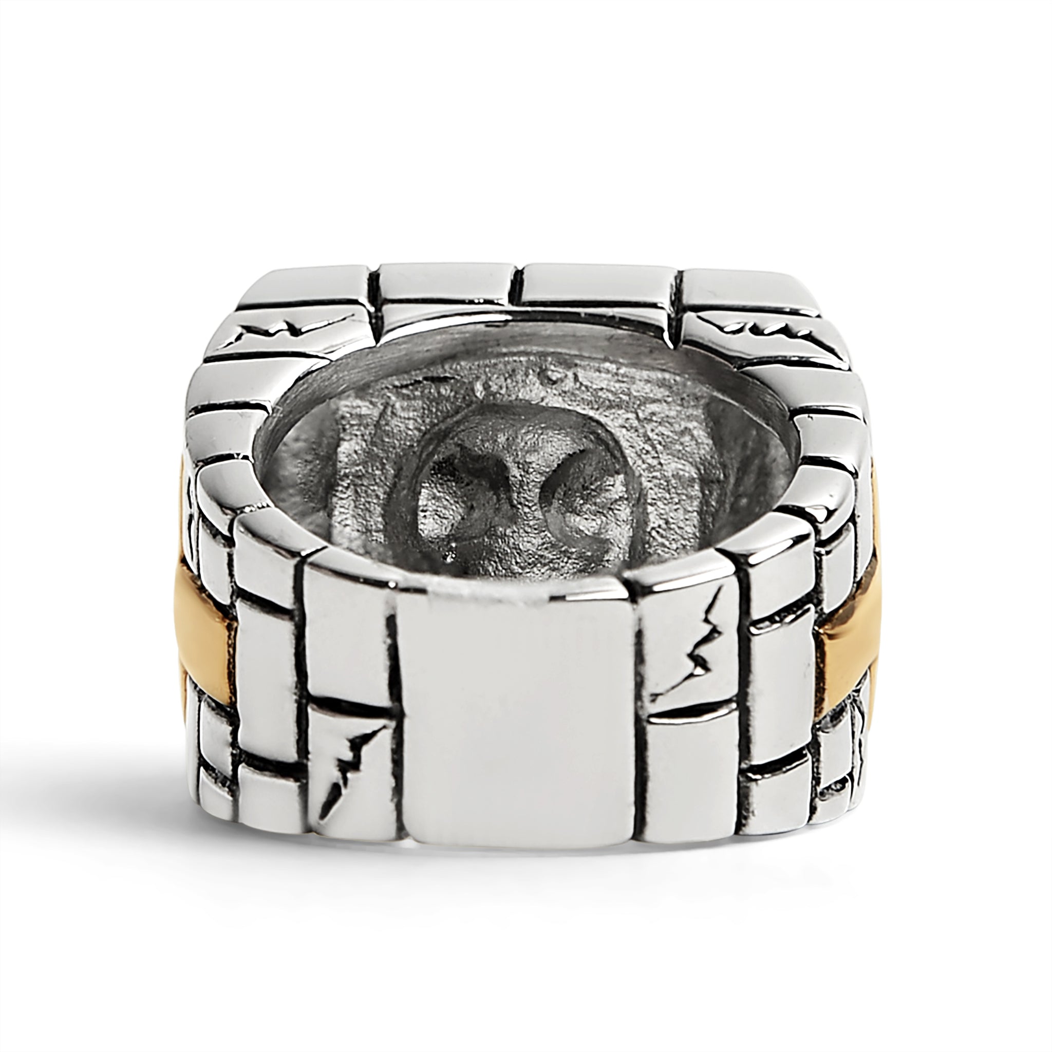 Stainless Steel Medieval Jailed Skull With 18K Gold PVD Coated Cross Accents Ring