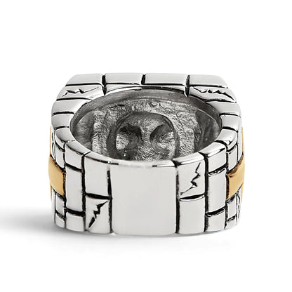 Stainless Steel Medieval Jailed Skull With 18K Gold PVD Coated Cross Accents Ring
