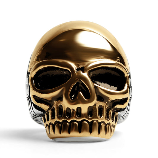 Stainless Steel And 18K Gold PVD Coated Skull Ring