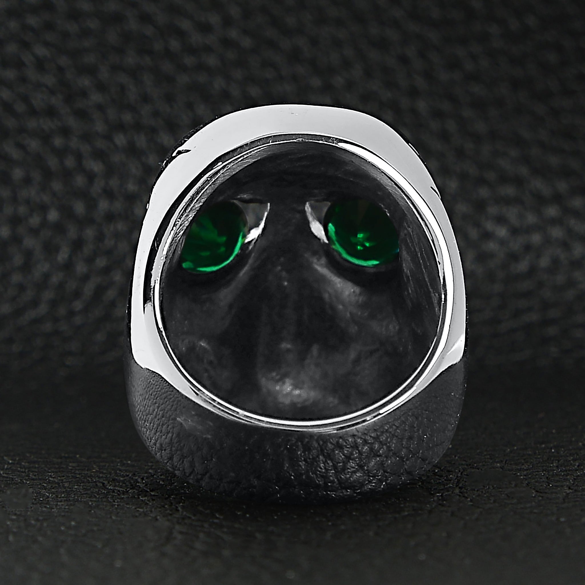 Stainless Steel Green CZ Eyed Cracked Skull Ring