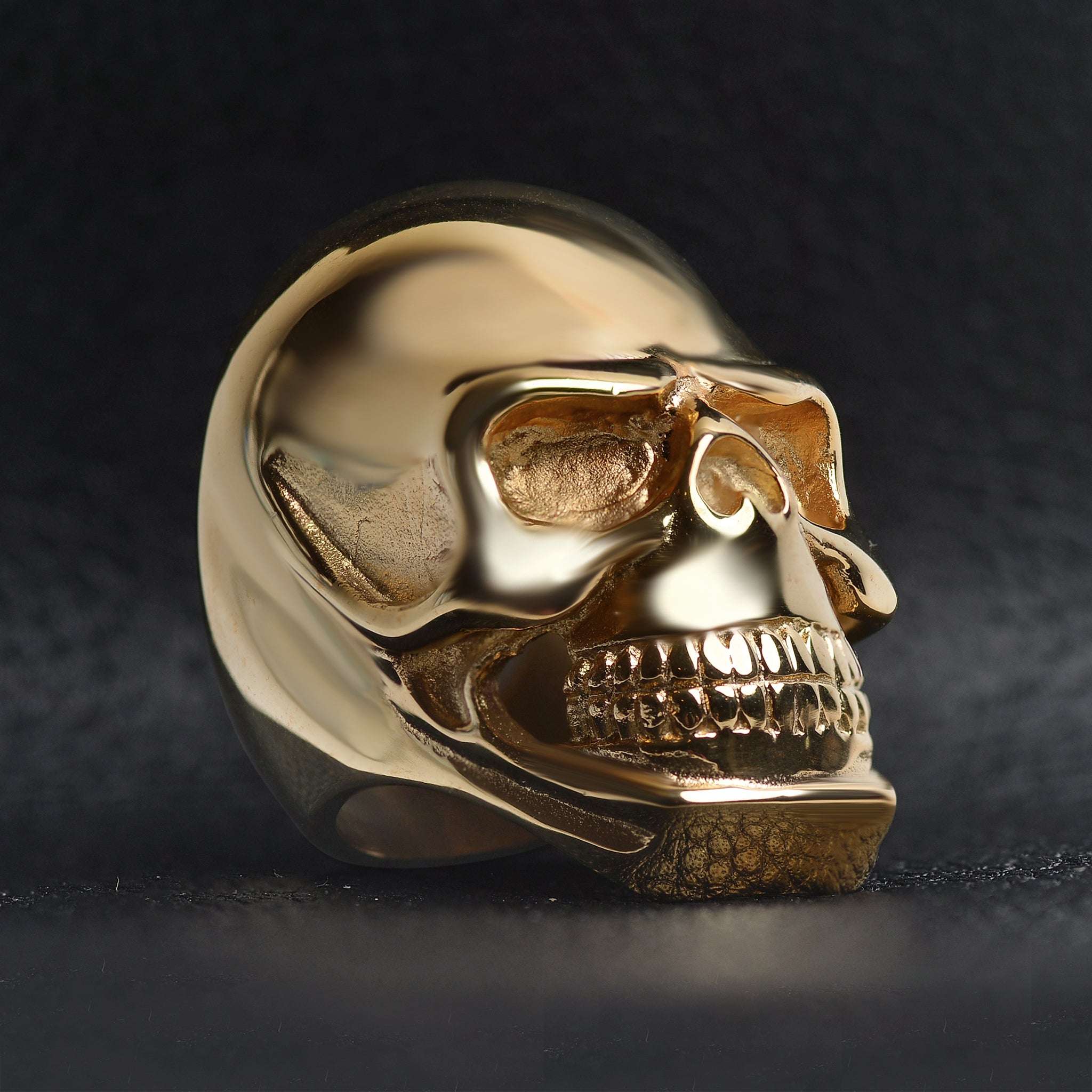 Detailed 18K Gold PVD Coated Grinning Skull Stainless Steel Ring