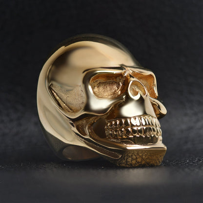 Detailed 18K Gold PVD Coated Grinning Skull Stainless Steel Ring