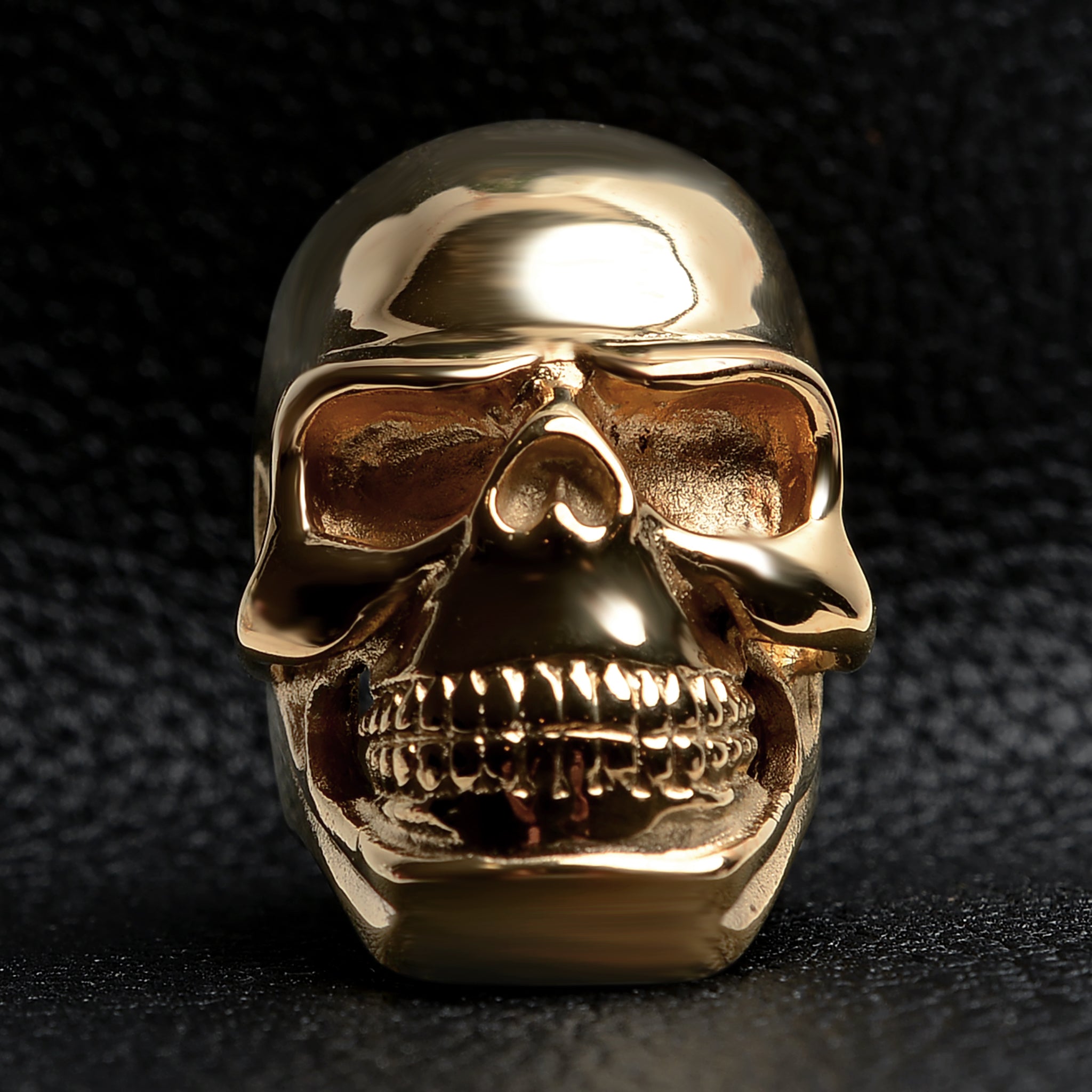 Detailed 18K Gold PVD Coated Grinning Skull Stainless Steel Ring