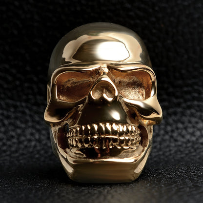 Detailed 18K Gold PVD Coated Grinning Skull Stainless Steel Ring