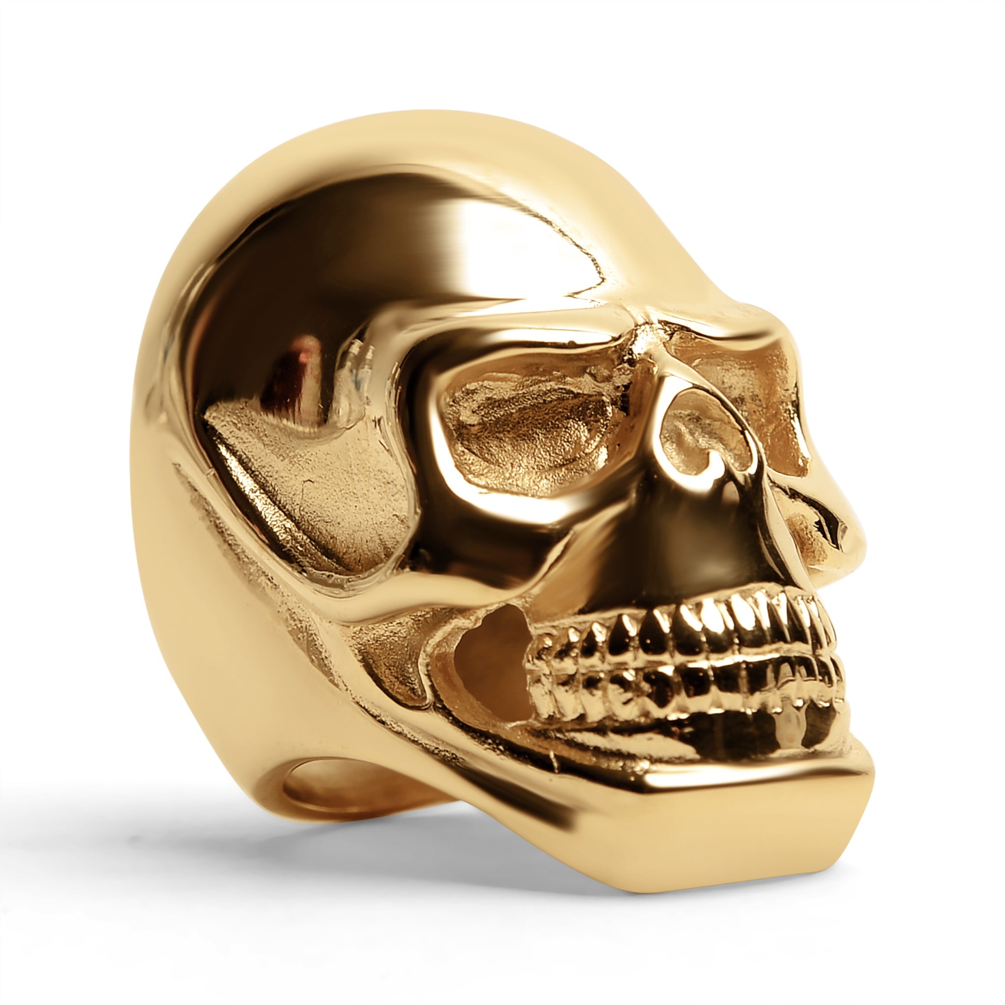 Detailed 18K Gold PVD Coated Grinning Skull Stainless Steel Ring
