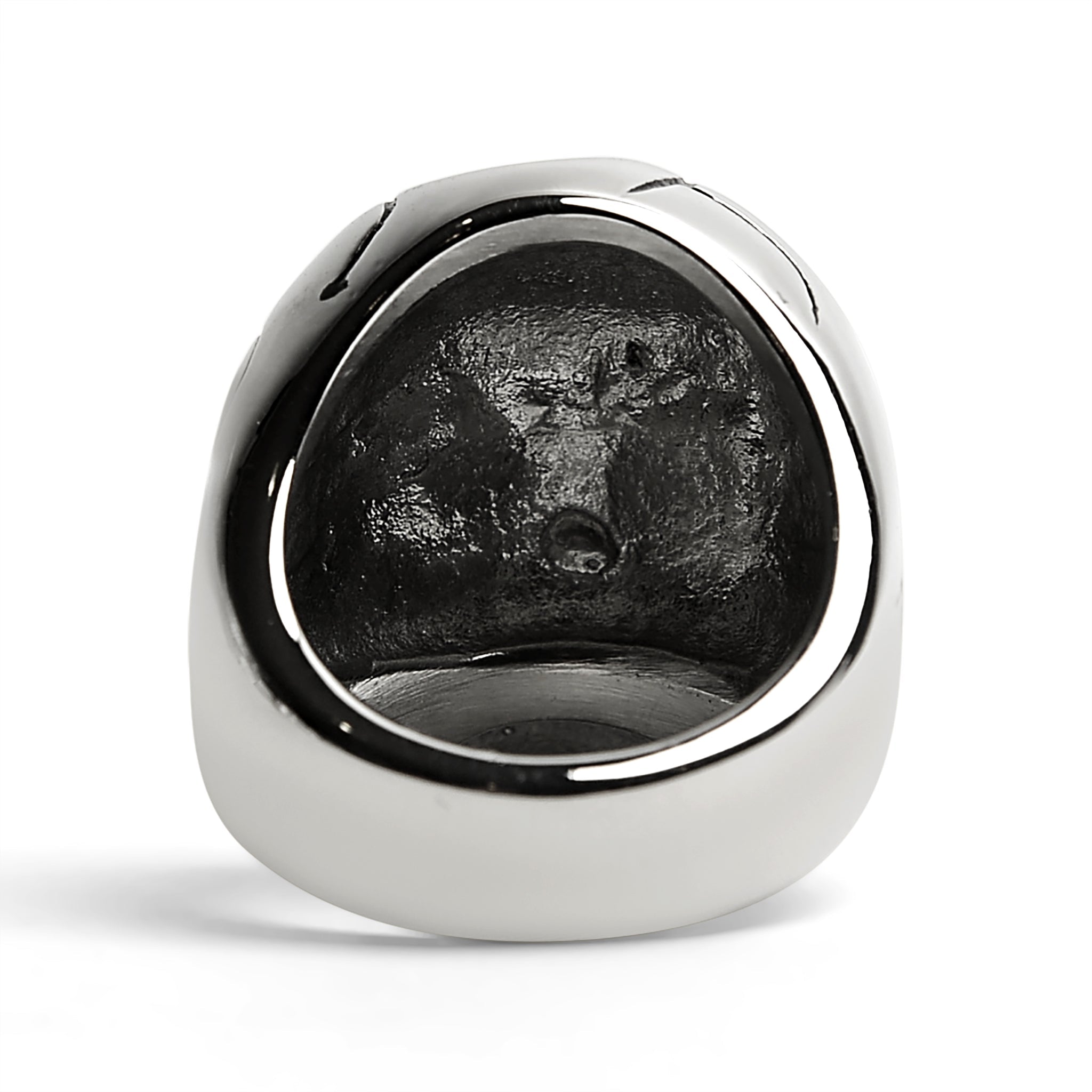 Stainless Steel Blue CZ Eyed Cracked Skull Ring