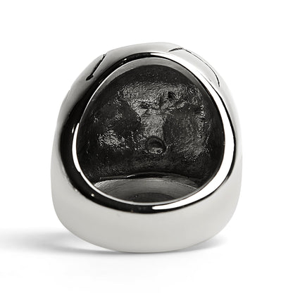 Stainless Steel Blue CZ Eyed Cracked Skull Ring