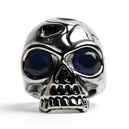 Stainless Steel Blue CZ Eyed Cracked Skull Ring