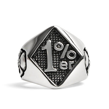 Stainless Steel "1%er" With Skull Accents Signet Ring