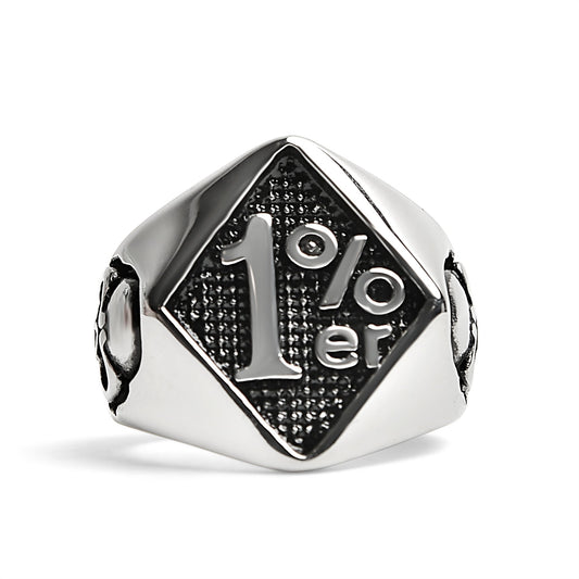 Stainless Steel "1%er" With Skull Accents Signet Ring