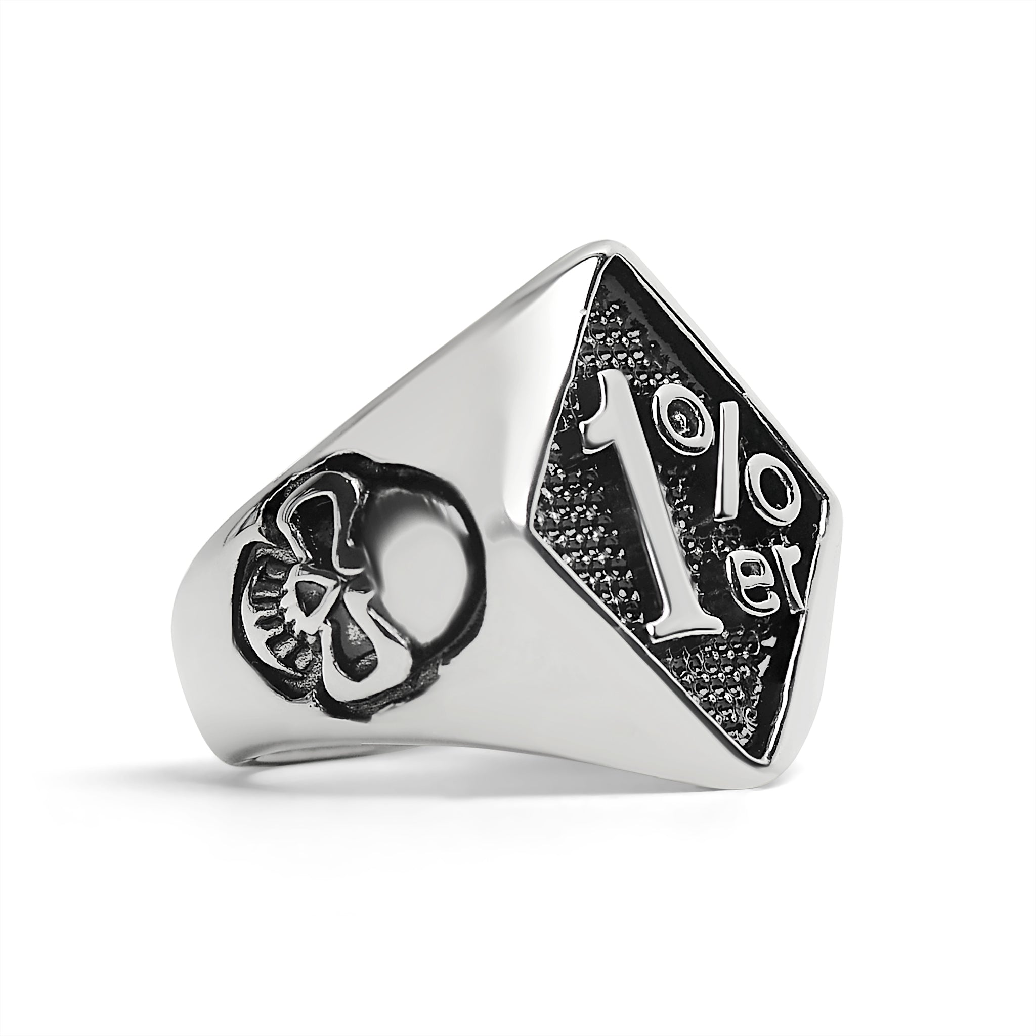 Stainless Steel "1%er" With Skull Accents Signet Ring