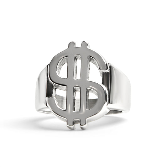 Stainless Steel Money Sign Mens Ring
