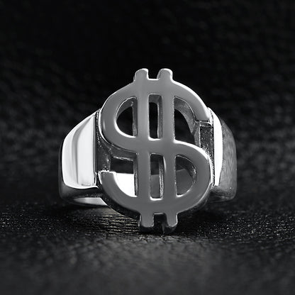 Stainless Steel Money Sign Mens Ring