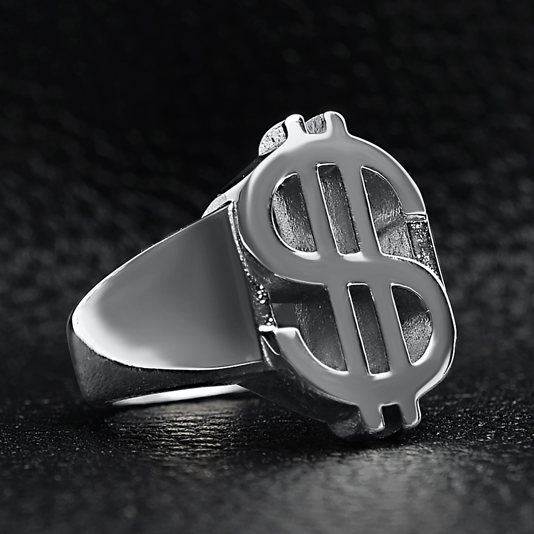Stainless Steel Money Sign Mens Ring